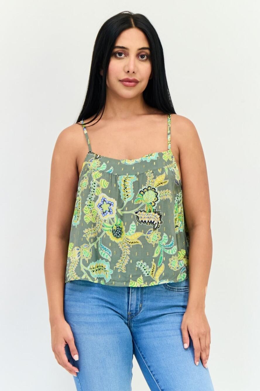 Aerie Strappy Printed Crop Cami in Green Floral Pattern Size XS